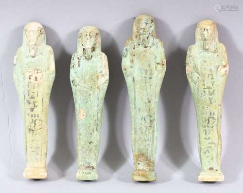 A LOT OF FOUR ANCIENT EGYPTIAN POTTERY USHABTI FIGURES - Eac...