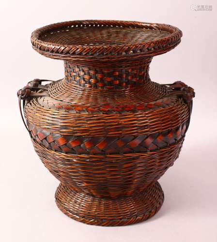 A JAPANESE MEIJI PERIOD WOVEN IKEBANA BASKET VASE - the wove...