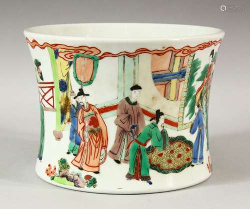 A CHINESE KANGXI STYLE FAMILLE VERTE PORCELAIN BRUSH POT - w...