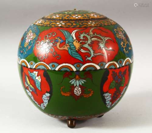 A CHINESE CLOISONNE JAR AND COVER, decorated with phoenix an...