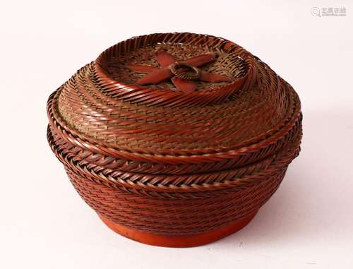 A JAPANESE MEIJI PERIOD WOVEN IKEBANA BASKET & COVER - of wo...