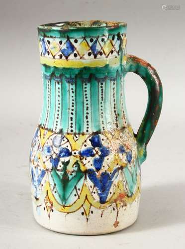 A 19TH CENTURY NORTH MOROCCAN POTTERY JUG, 18cm high.