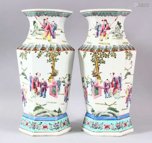 A PAIR OF CHINESE FAMILLE ROSE PORCELAIN HEXAGONAL PORCELAIN...