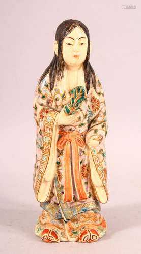 A JAPANESE MEIJI PERIOD SATSUMA EARTHENWARE FIGURE OF UBUME ...