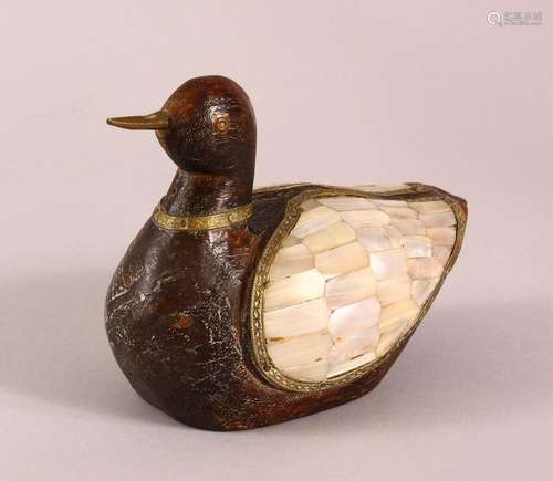 A 19TH / 20TH CENTURY INDIAN CARVED WOOD & MOTHER OF PEARL I...