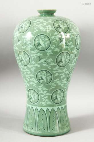 A LARGE KOREAN CELADON PORCELAIN VASE, decorated with rounde...