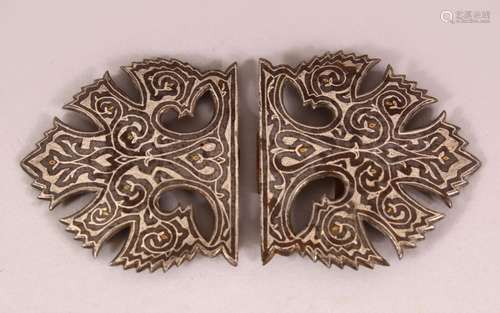 A 19TH CENTURY GOLD & SILVER INLAID NIELLO BELT BUCKLE - inl...