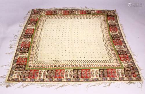 AN INDIAN PRINTED SILK SHAWL, approx. 150cm x 150cm.