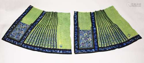 TWO CHINESE EMBROIDERED SILK SKIRT / ROBE PANELS, finely emb...