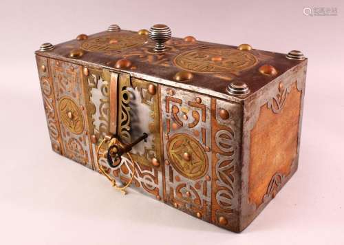 A FINE NORTH AFRICAN TUAREG STEEL, COPPER AND BRASS BOUND WO...