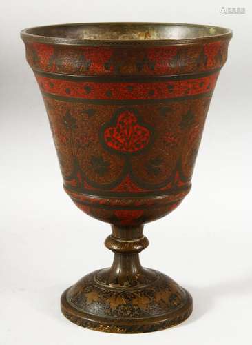 A LARGE 19TH CENTURY INDIAN / KASHMIR BRONZE TEMPLE CUP, wit...