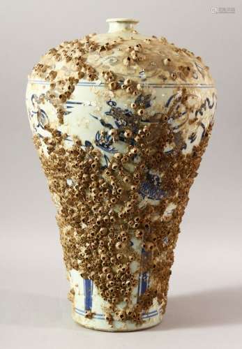 A CHINESE MEIPIN VASE, the body coated in barnacles, 41cm hi...
