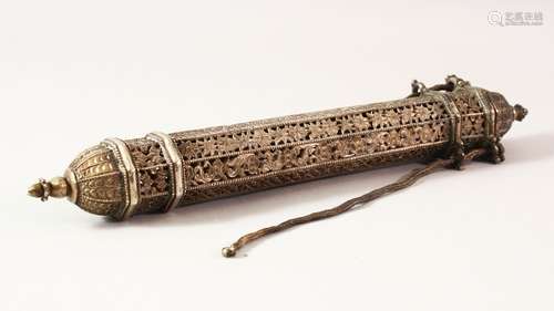 A JEWISH JUDAICA WHITE METAL OPENWORK SCROLL HOLDER, with op...