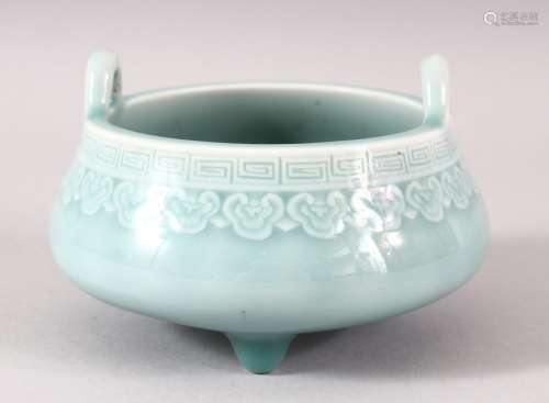 A GOOD SMALL CHINESE TURQUOISE GLAZED PORCELAIN CENSER, with...