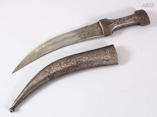 A 19TH CENTURY PERSIAN QAJAR SILVER INLAID STEEL DAGGER with...