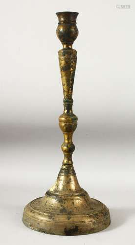 A LARGE 17TH/18TH CENTURY OTTOMAN BRONZE CANDLESTICK, 49cm h...