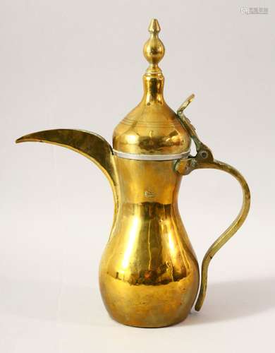 A TURKISH BRASS COFFEE POT - the side with an impressed mark...