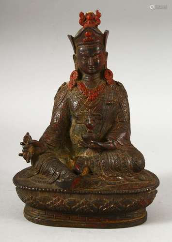 A CHINESE BRONZE BUDDHA, with traces of original paint, 19cm...