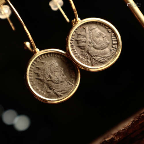 明 古希腊铜币镶嵌耳环