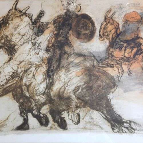 WEISCHBUSH J. (1927-2014) chevaux, lithographie,sbd, 71X53
