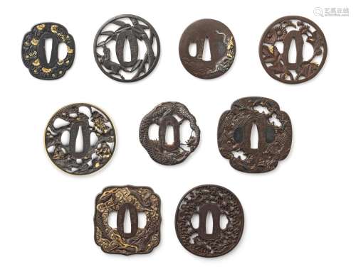 Nine tsuba (sword guards)