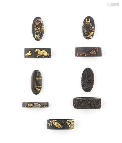 Six fuchi-gashira (hilt collars and pommels)