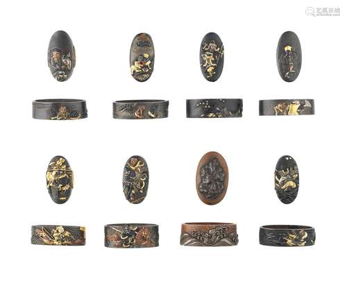 Eight fuchi-gashira (hilt collars and pommels)