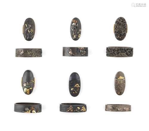 Eight fuchi-gashira (hilt collars and pommels)