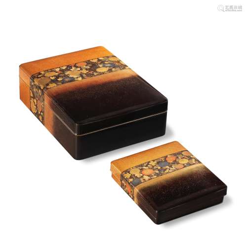 A gold-lacquer square kobako (small box) and cover