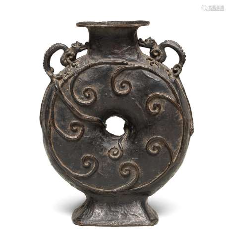 An inlaid bronze slender cylindrical vase