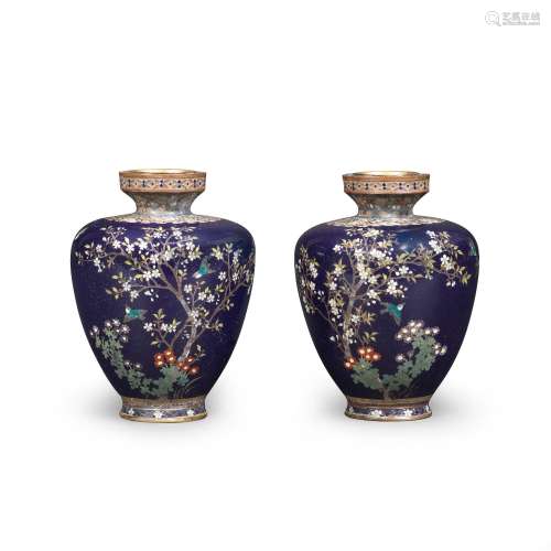 A pair of cloisonne-enamel baluster vases