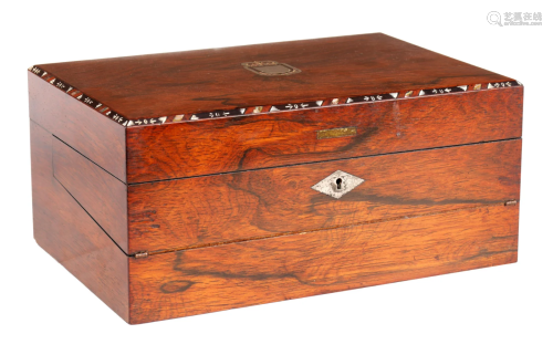 A 19TH CENTURY ROSEWOOD JEWELLERY/WRITING BOX with