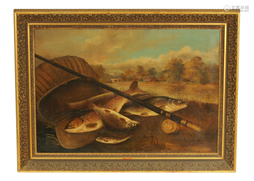 19TH CENTURY OIL ON CANVAS - ON THE BANKING landsc…
