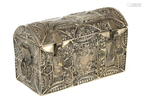 A 19TH CENTURY RUSSIAN SILVERED METAL CASKET with