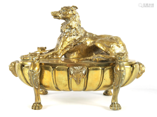 A REGENCY GILT BRONZE INK STAND of oval form with gilt