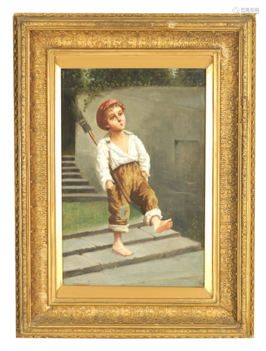 A 19TH CENTURY OIL ON CANVAS DEPICTING A YOUNG BOY
