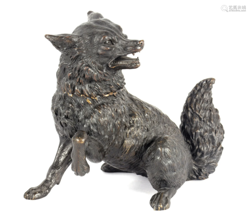 A LATE 19TH CENTURY PATINATED BRONZE FOX INKSTAND …