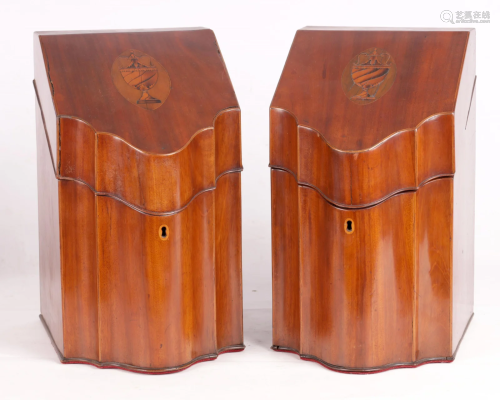 A PAIR OF GEOTGE III INLAID MAHOGANY KNIFE BOXES with