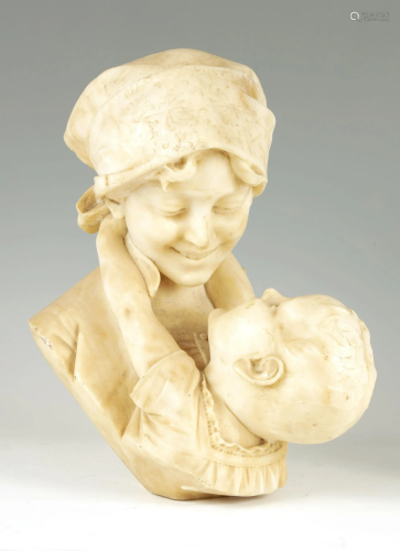 A LATE 19TH CENTURY LIFE-SIZE CARVED ALABASTER BUST