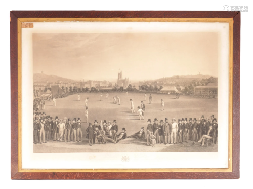 A 19TH CENTURY ENGRAVED CRICKETING PRINT ENTITLED 'THE
