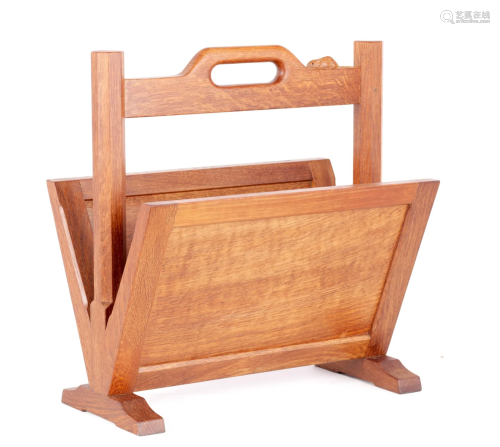 A ROBERT 'MOUSEMAN' THOMPSON OAK MAGAZINE RACK …