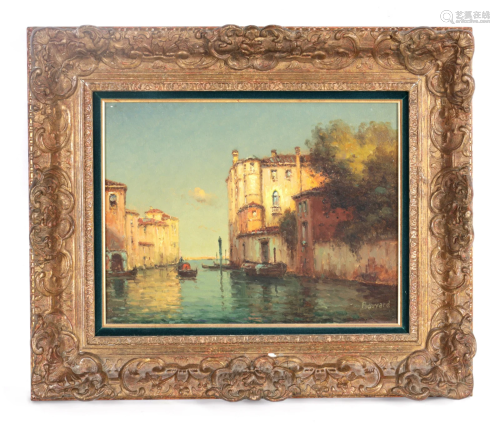 BOUVARD 20TH CENTURY OIL ON CANVAS Gondolas on a