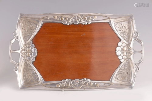 A DUTCH ART NOUVEAU PEWTER AND MAHOGANY TRAY the…