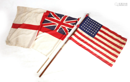 TWO LATE 19TH CENTURY FLAGS comprising USA flag and