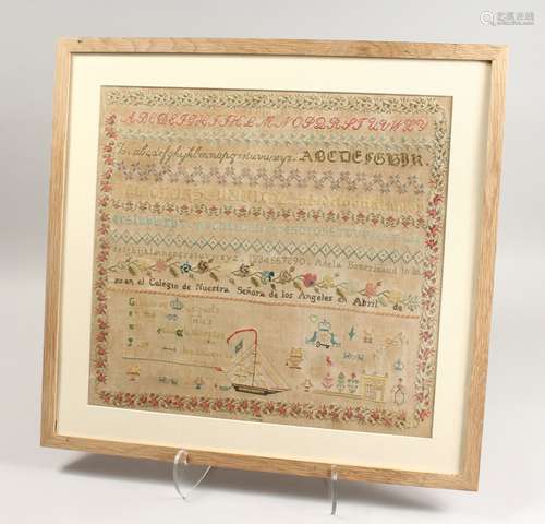 A GOOD VICTORIAN FRAMED SAMPLER, possibly American. 