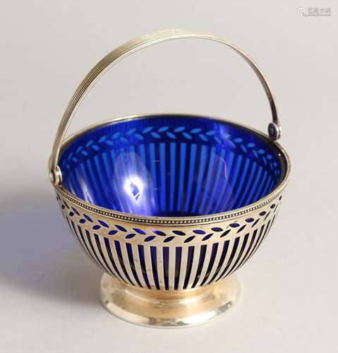 A TIFFANY & CO. PIERCED SILVER SUGAR BOWL with sapphire blue...