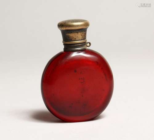 A VICTORIAN RUBY SCENT BOTTLE with silver top