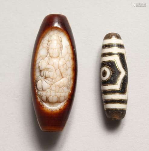 TWO TIBETIAN AGATE BEADS