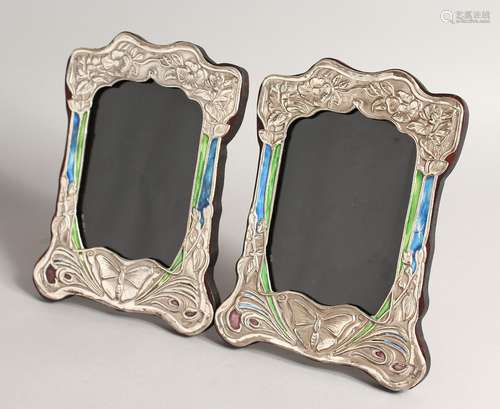 A PAIR OF SILVER AND ENAMEL ART NOUVEAU STYLE PHOTOGRAPH FRA...