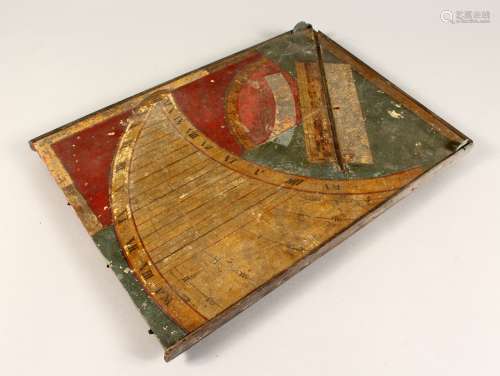 AN EARLY POSSIBLY 17TH CENTURY PAINTED WOODEN SUNDIAL 15ins ...